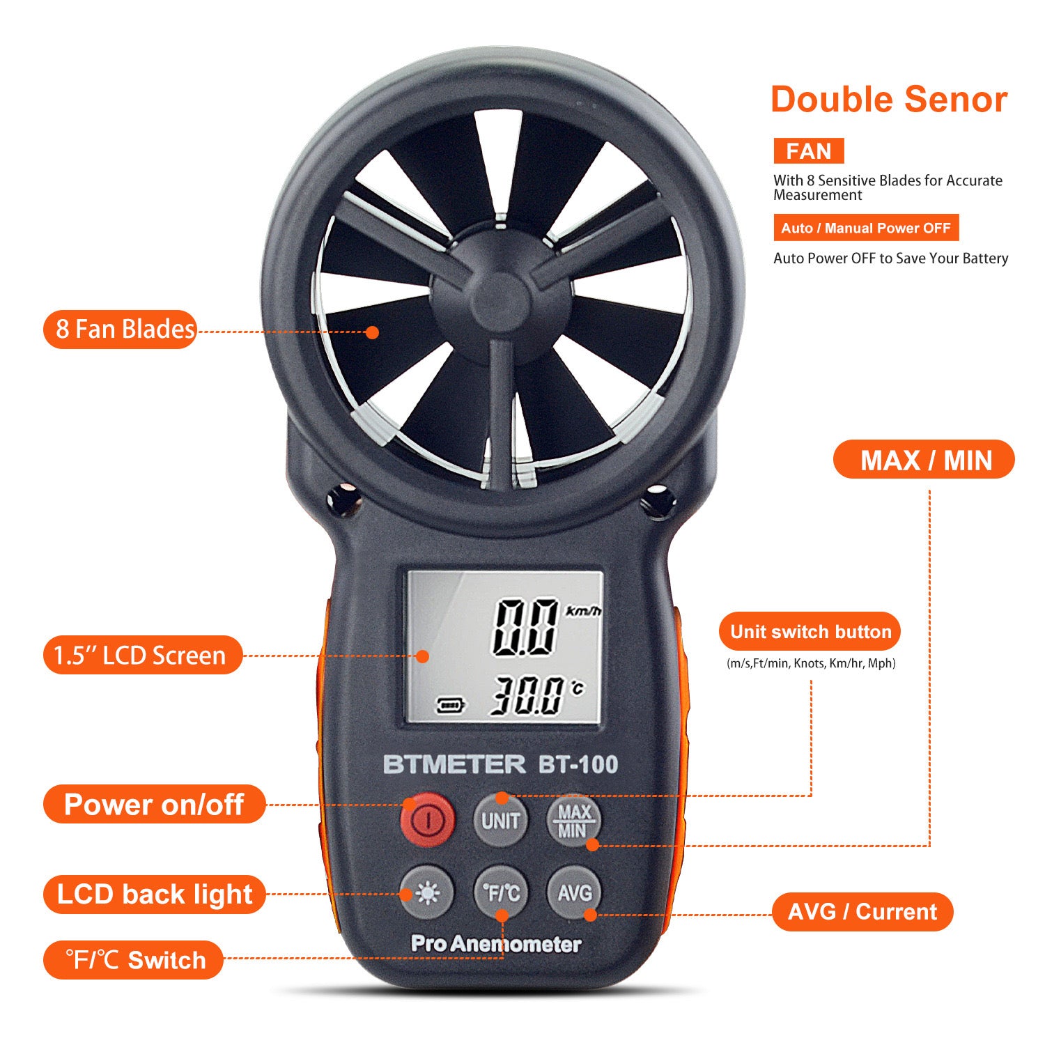 Anemometre dijital anemometre el rüzgar hızı, rüzgar soğuk ve sıcaklık ölçüm cihazı