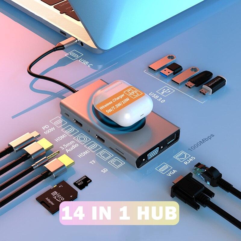 atongm USB C HUB tipi C HDMI uyumlu Dock istasyonu USB HUB kablosuz şarj cihazı USB 3.0 HUB için MacBook Pro hava Laptop PC aksesuarları - atongm Turkiye