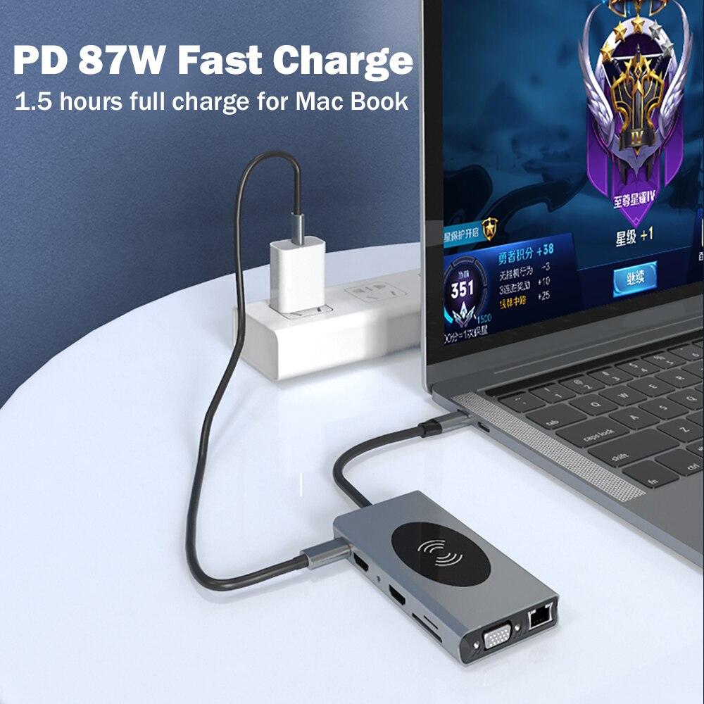 atongm USB C HUB tipi C HDMI uyumlu Dock istasyonu USB HUB kablosuz şarj cihazı USB 3.0 HUB için MacBook Pro hava Laptop PC aksesuarları - atongm Turkiye