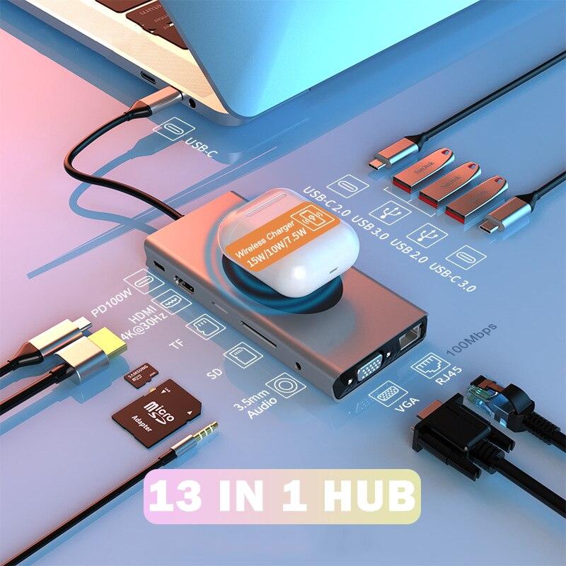 atongm USB C HUB tipi C HDMI uyumlu Dock istasyonu USB HUB kablosuz şarj cihazı USB 3.0 HUB için MacBook Pro hava Laptop PC aksesuarları - atongm Turkiye